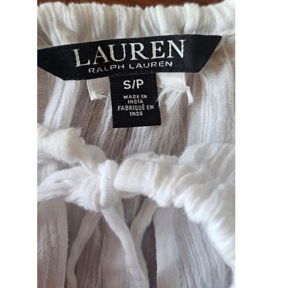 Lauren Ralph Lauren Black Label White Ruffle Gauze Sheer Sexy Blouse Cotton Sz S - Picture 7 of 16